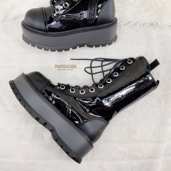 Patent Matte Platform Mid Calf Goth Punk Boots - Picture 7 of 14